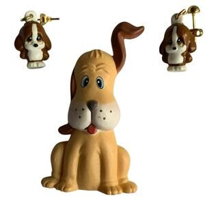 Resin Dog Puppy Brooch Pin and Plastic Dog Puppy Earrings Bundle